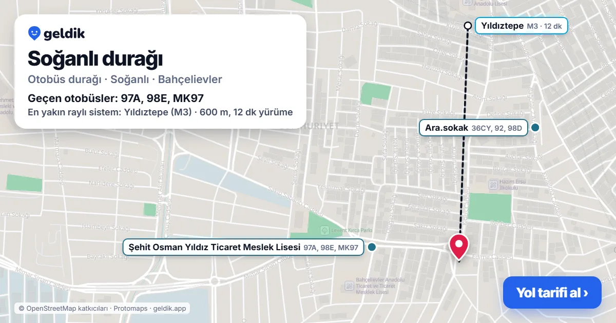 Soğanlı otobüs durağı haritada: konumu ve yakındaki duraklar