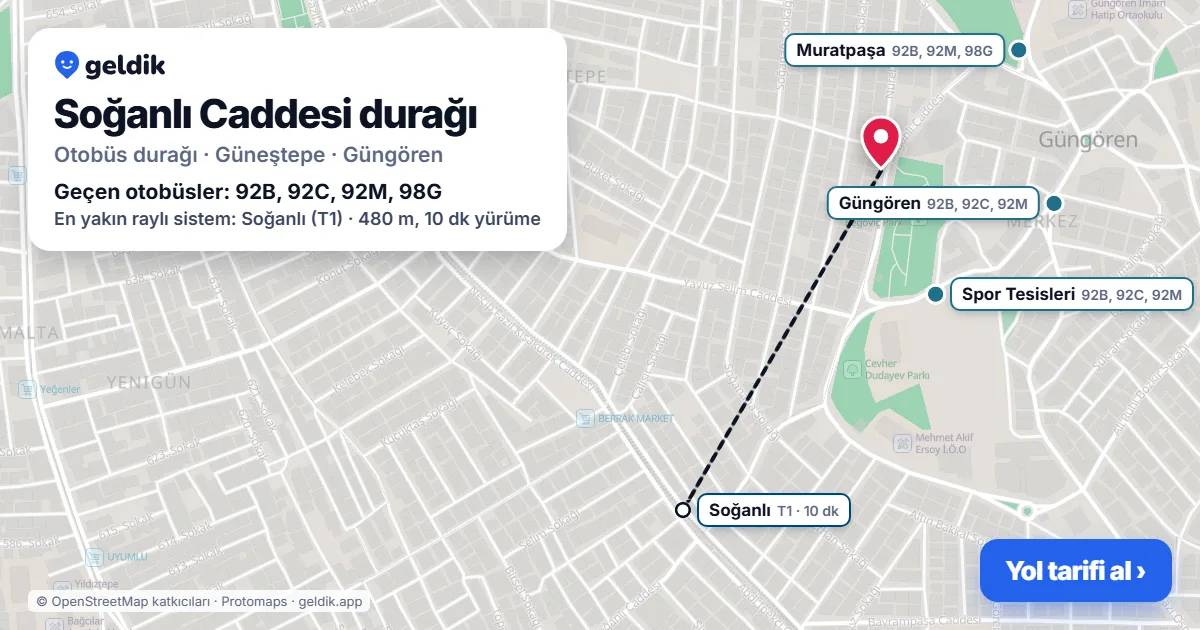 Soğanlı Caddesi otobüs durağı haritada: konumu ve yakındaki duraklar