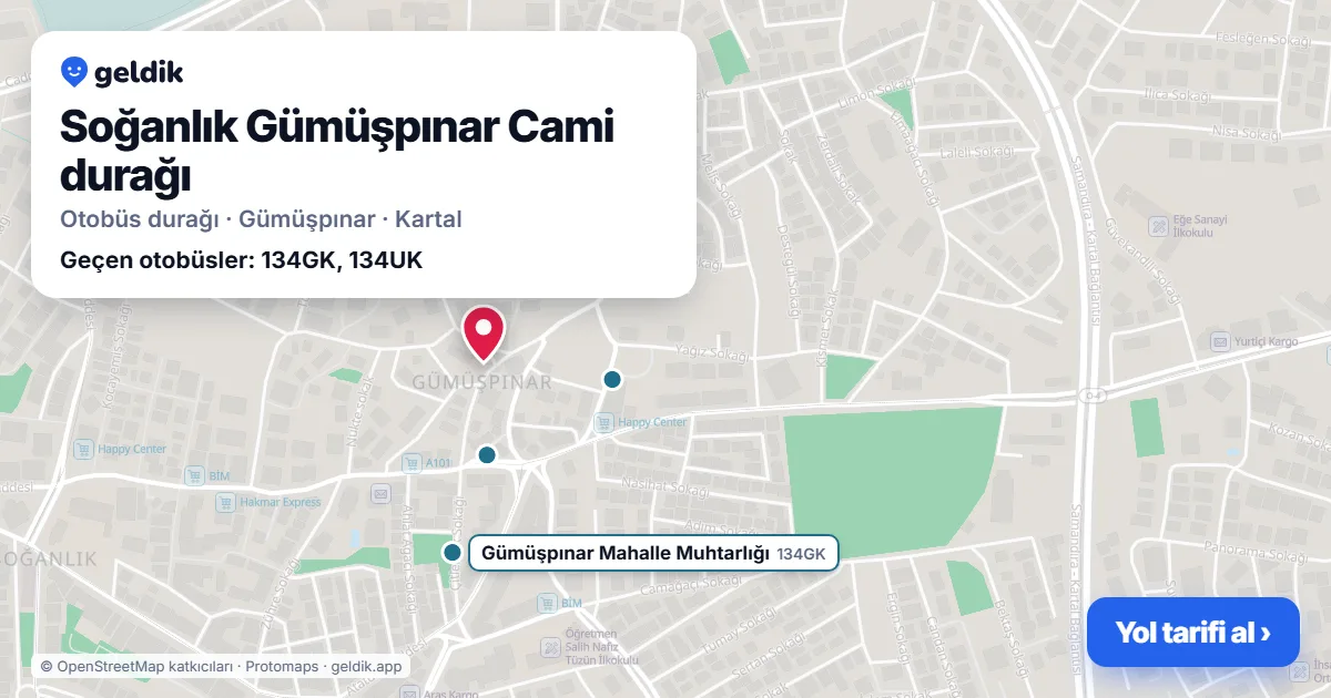 Soğanlık Gümüşpınar Cami otobüs durağı haritada: konumu ve yakındaki duraklar