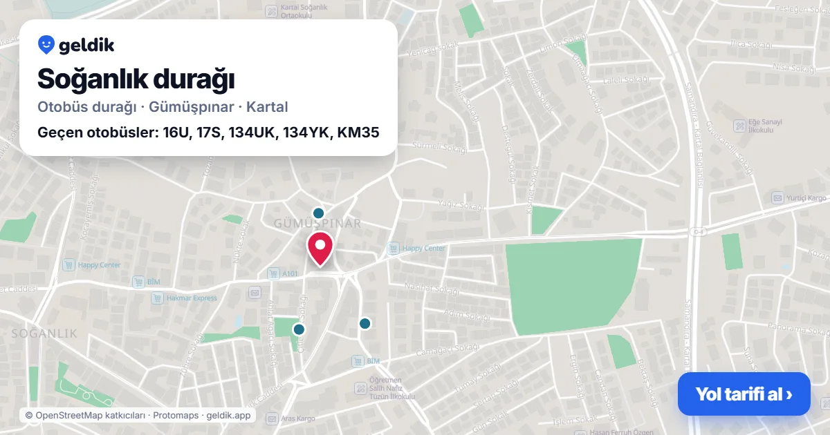 Soğanlık otobüs durağı haritada: konumu ve yakındaki duraklar