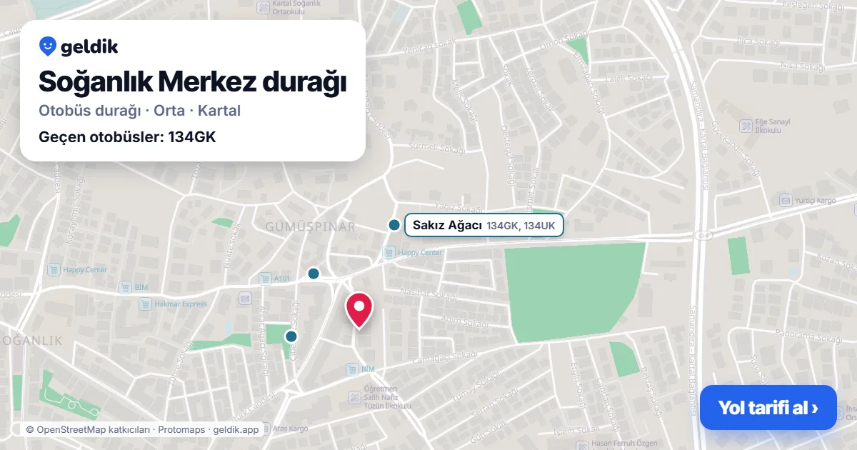 Soğanlık Merkez otobüs durağı haritada: konumu ve yakındaki duraklar