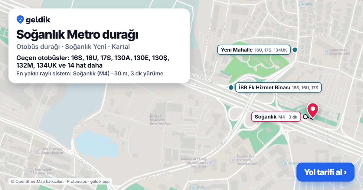 Soğanlık Metro otobüs durağı haritada: konumu ve yakındaki duraklar