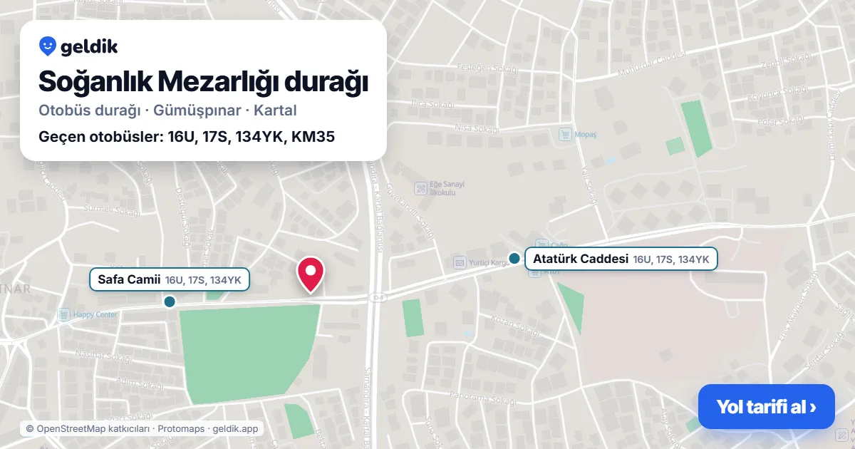 Soğanlık Mezarlığı otobüs durağı haritada: konumu ve yakındaki duraklar