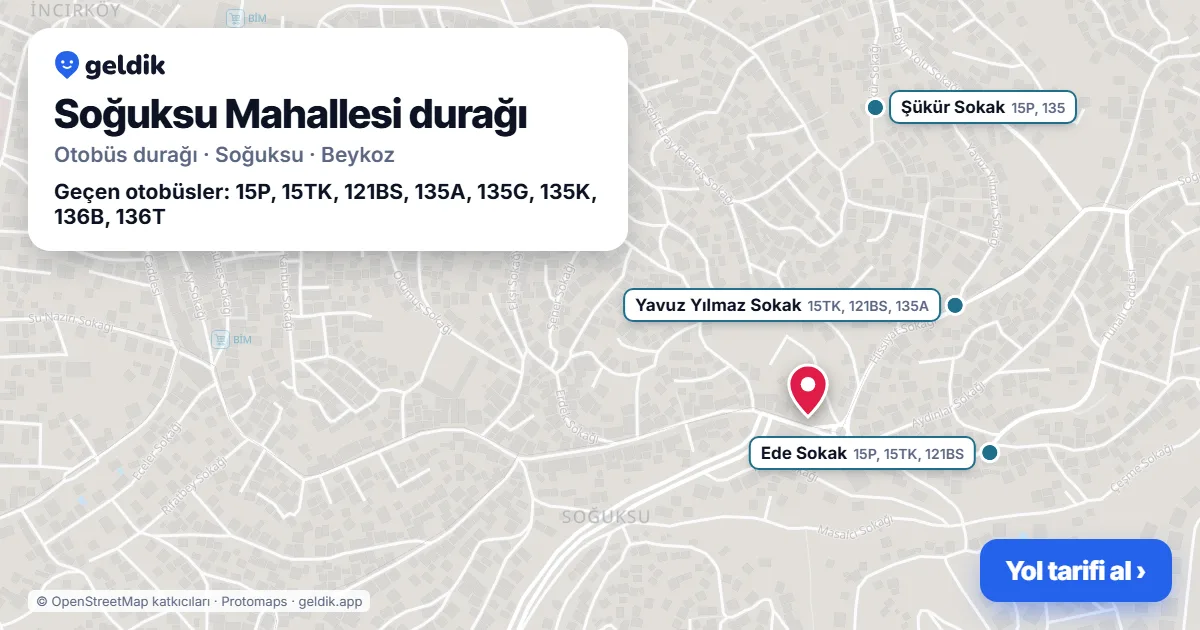 Soğuksu Mahallesi otobüs durağı haritada: konumu ve yakındaki duraklar