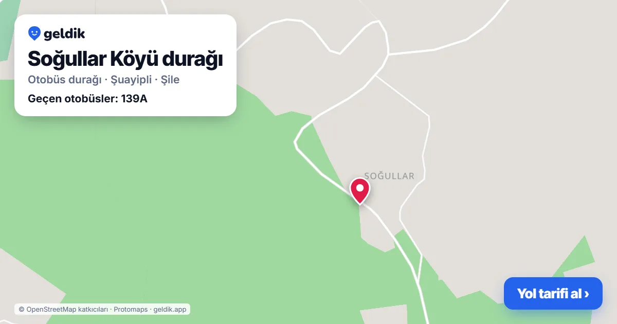 Soğullar Köyü otobüs durağı haritada: konumu ve yakındaki duraklar
