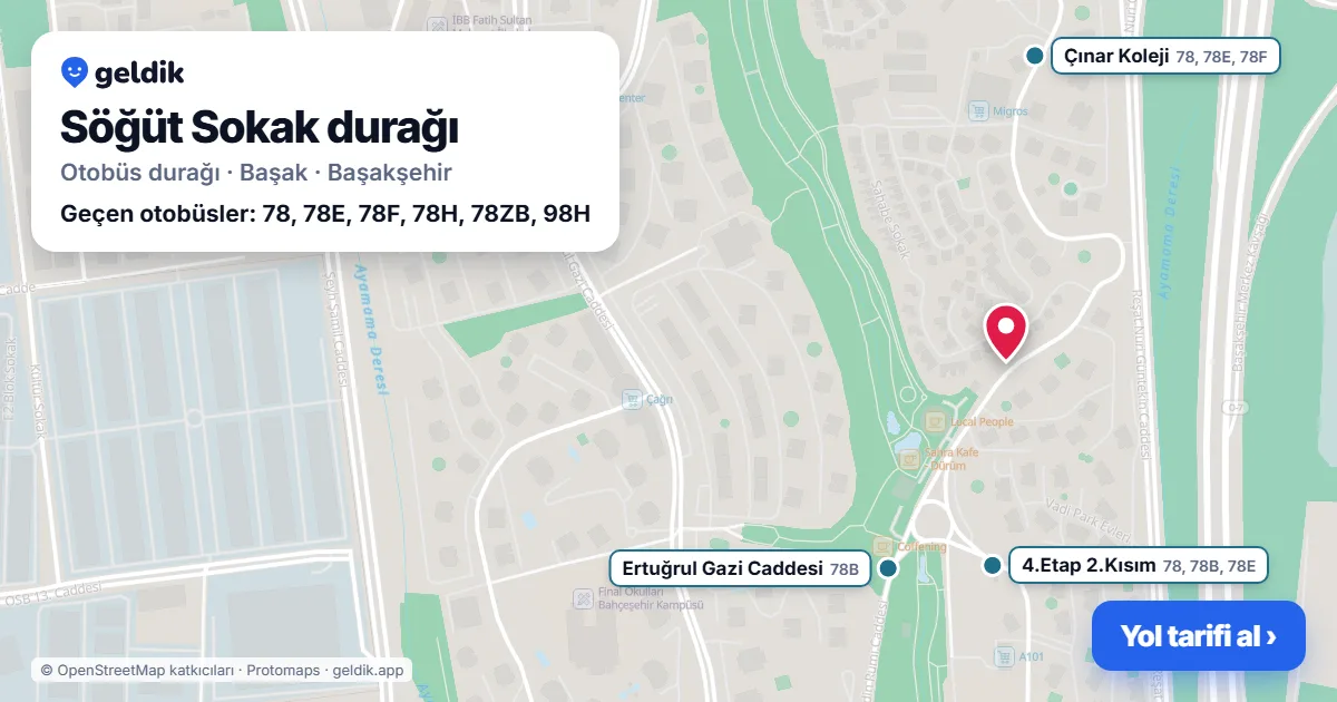 Söğüt Sokak otobüs durağı haritada: konumu ve yakındaki duraklar