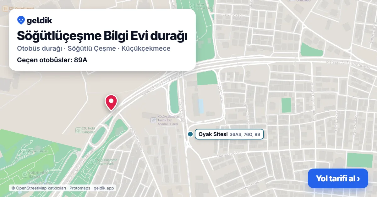 Söğütlüçeşme Bilgi Evi otobüs durağı haritada: konumu ve yakındaki duraklar