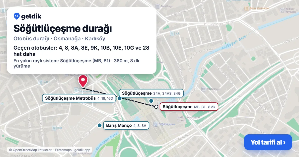Söğütlüçeşme otobüs durağı haritada: konumu ve yakındaki duraklar