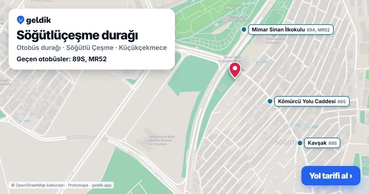 Söğütlüçeşme otobüs durağı haritada: konumu ve yakındaki duraklar