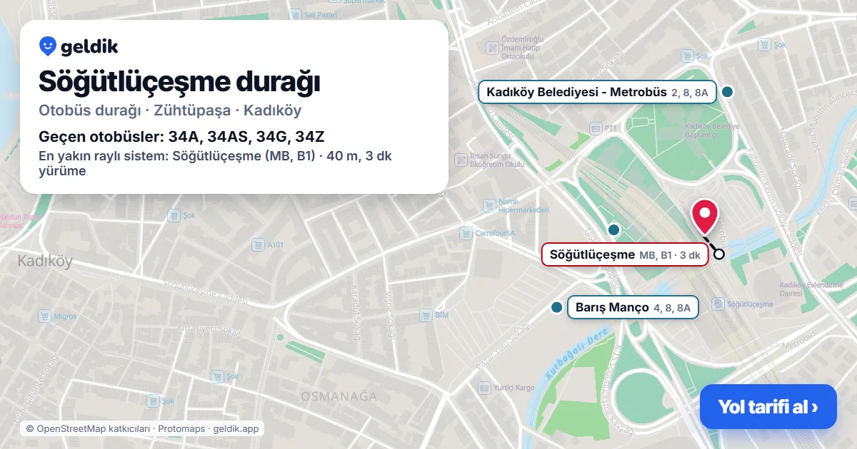 Söğütlüçeşme otobüs durağı haritada: konumu ve yakındaki duraklar