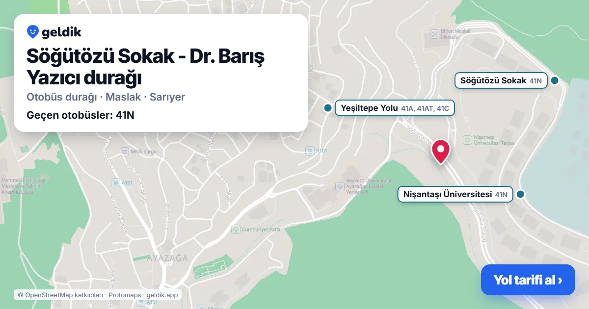Söğütözü Sokak - Dr. Barış Yazıcı otobüs durağı haritada: konumu ve yakındaki duraklar