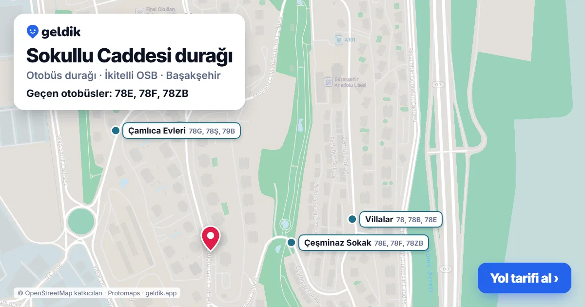 Sokullu Caddesi otobüs durağı haritada: konumu ve yakındaki duraklar