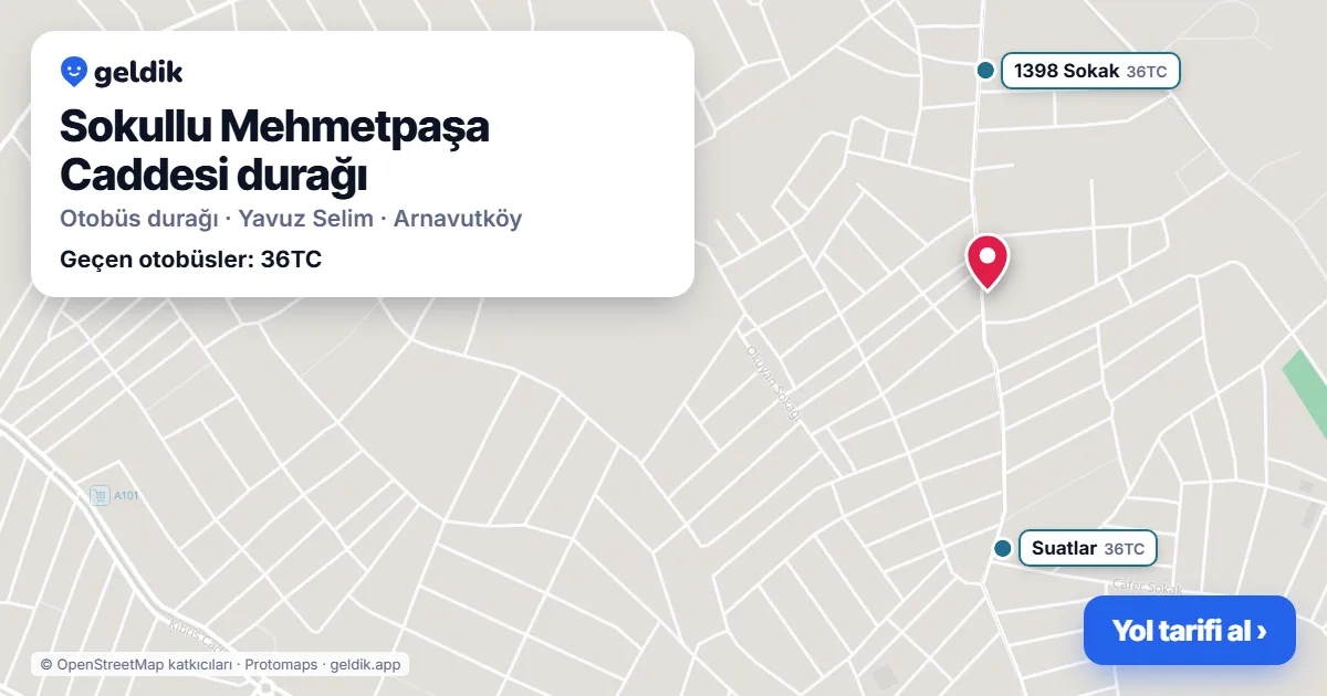 Sokullu Mehmetpaşa Caddesi otobüs durağı haritada: konumu ve yakındaki duraklar
