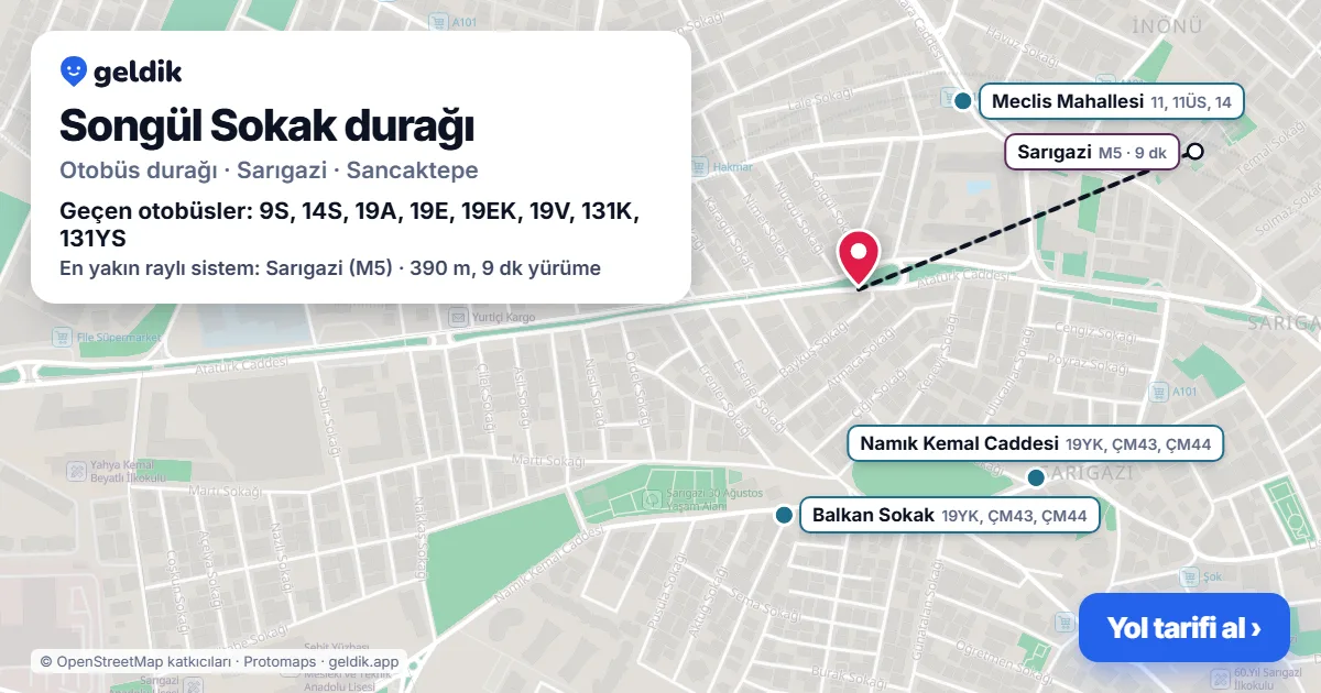 Songül Sokak otobüs durağı haritada: konumu ve yakındaki duraklar