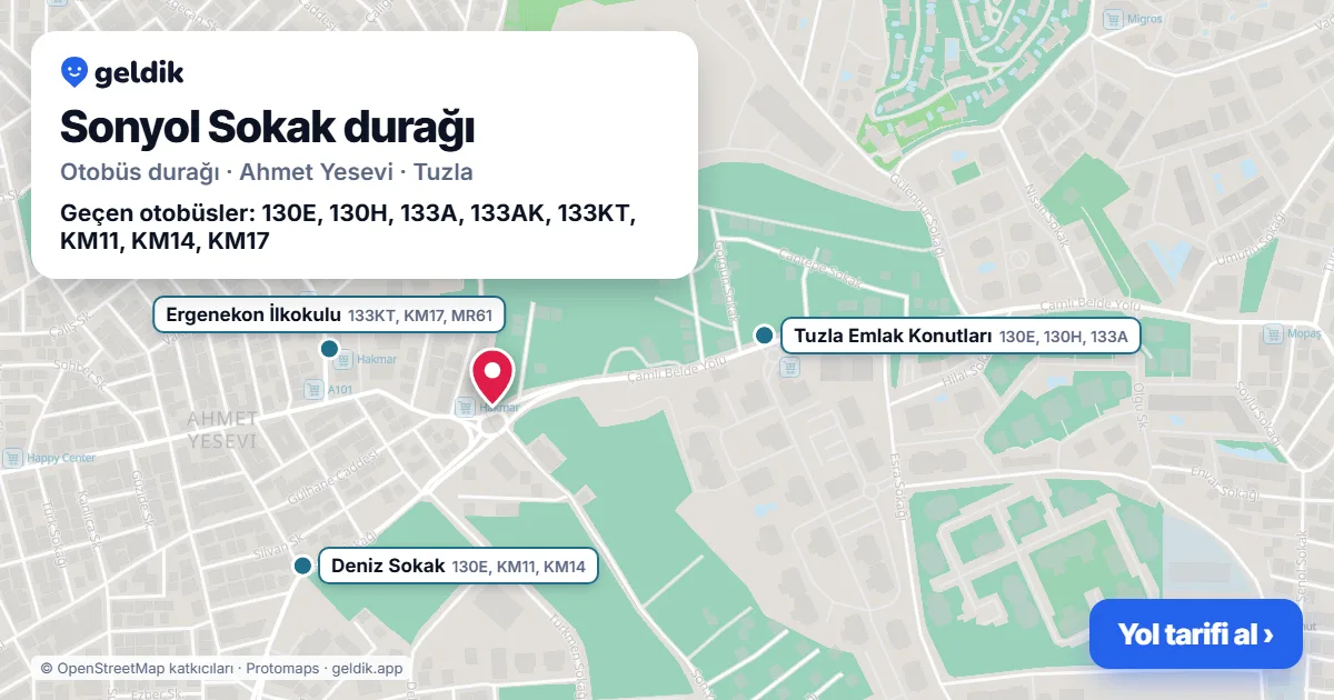Sonyol Sokak otobüs durağı haritada: konumu ve yakındaki duraklar