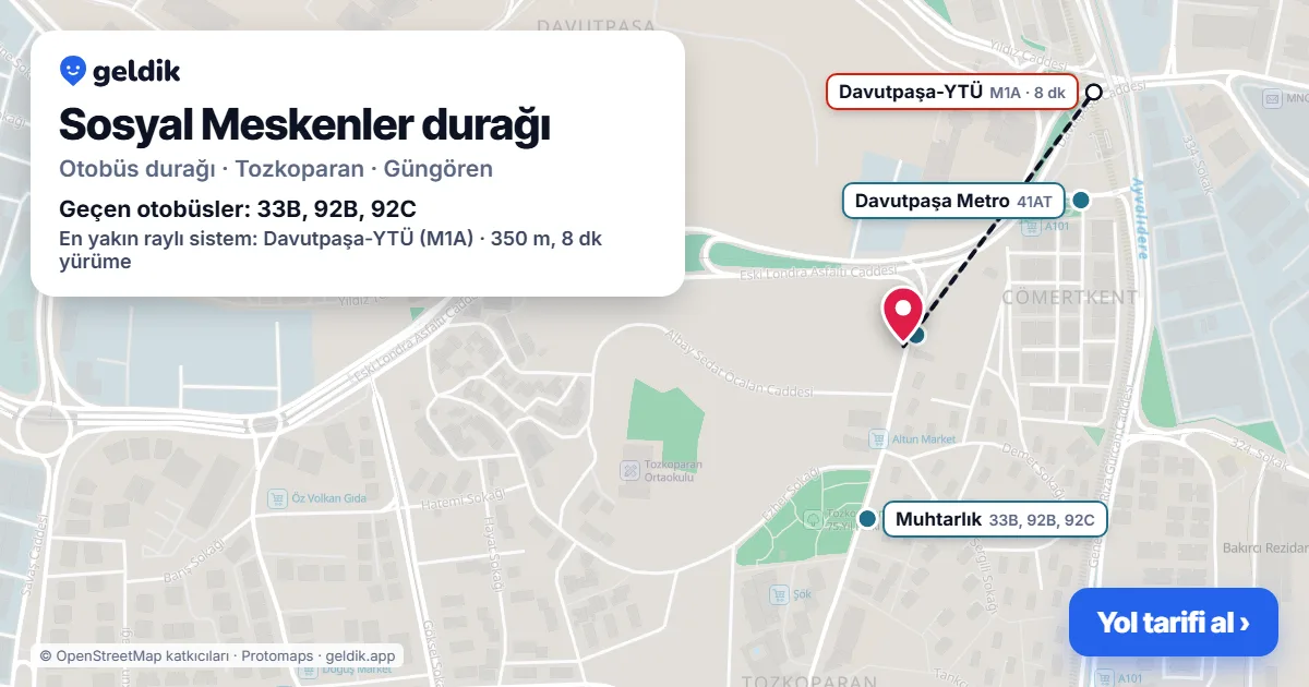 Sosyal Meskenler otobüs durağı haritada: konumu ve yakındaki duraklar