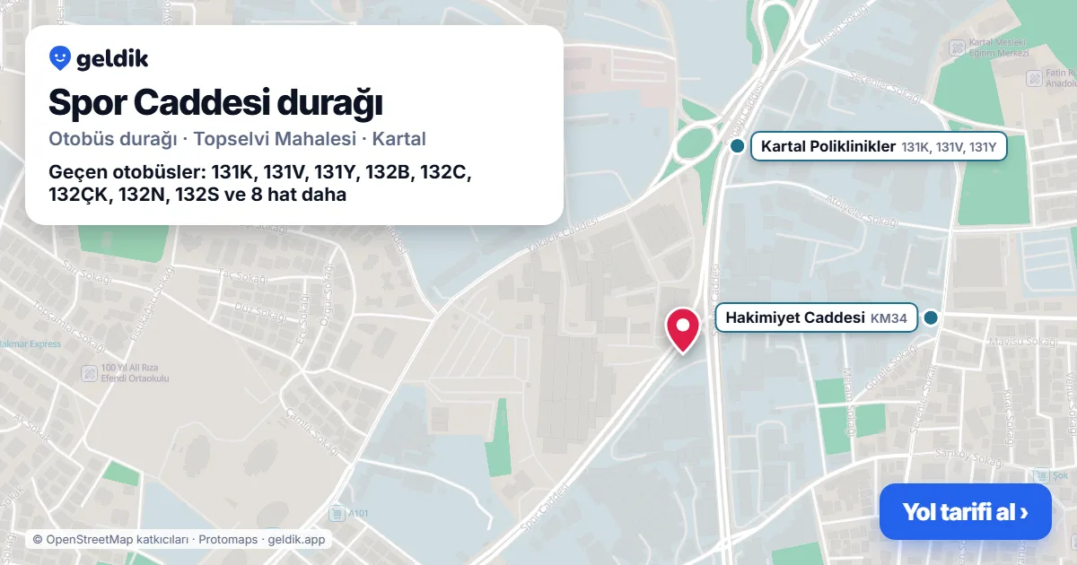 Spor Caddesi otobüs durağı haritada: konumu ve yakındaki duraklar