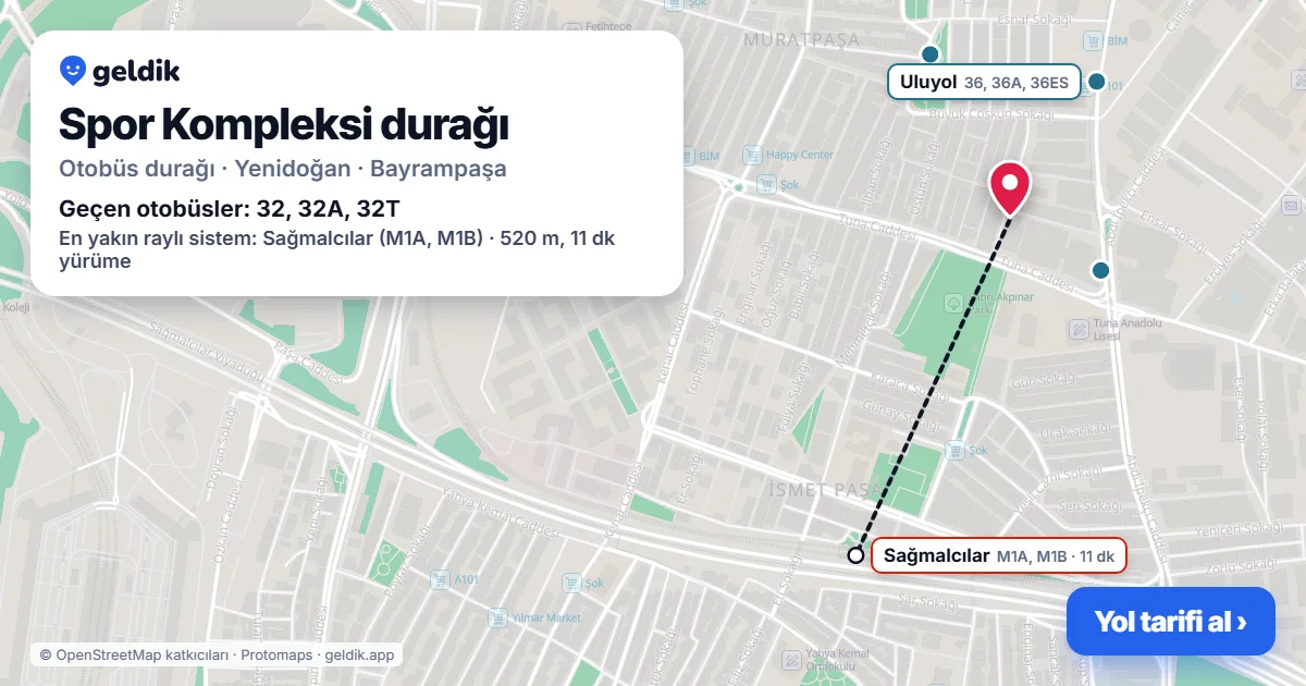 Spor Kompleksi otobüs durağı haritada: konumu ve yakındaki duraklar