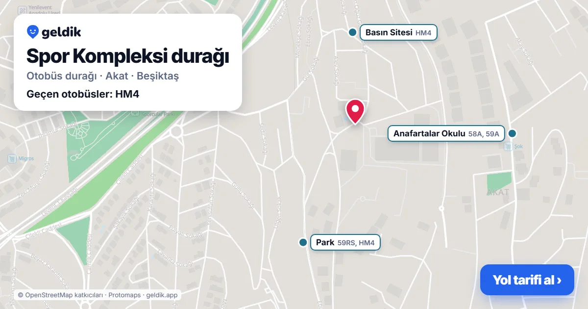 Spor Kompleksi otobüs durağı haritada: konumu ve yakındaki duraklar
