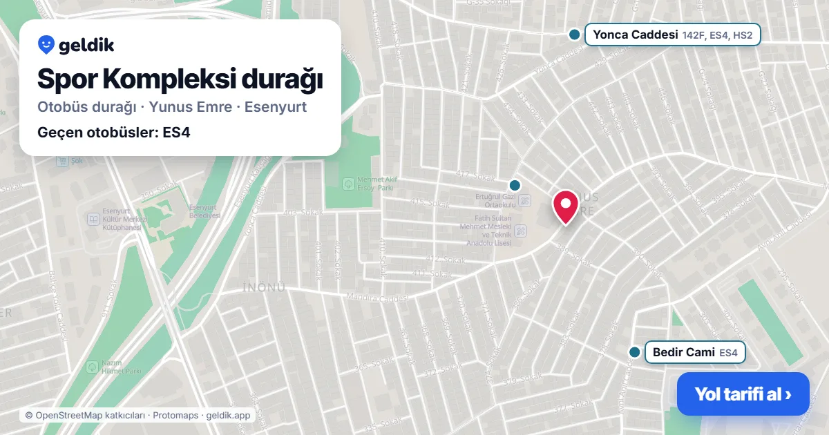 Spor Kompleksi otobüs durağı haritada: konumu ve yakındaki duraklar