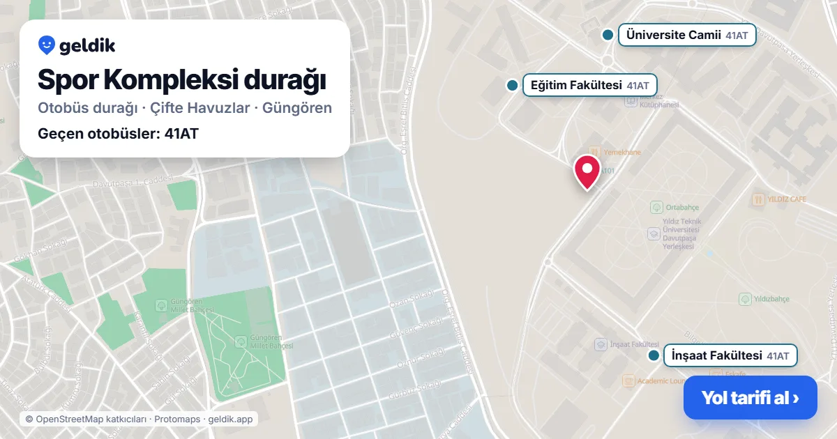 Spor Kompleksi otobüs durağı haritada: konumu ve yakındaki duraklar
