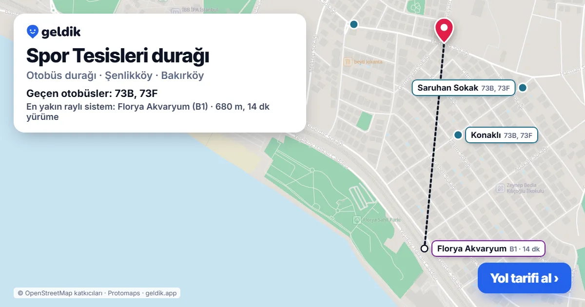 Spor Tesisleri otobüs durağı haritada: konumu ve yakındaki duraklar