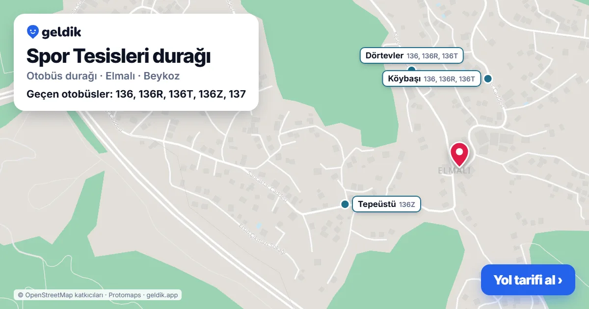 Spor Tesisleri otobüs durağı haritada: konumu ve yakındaki duraklar