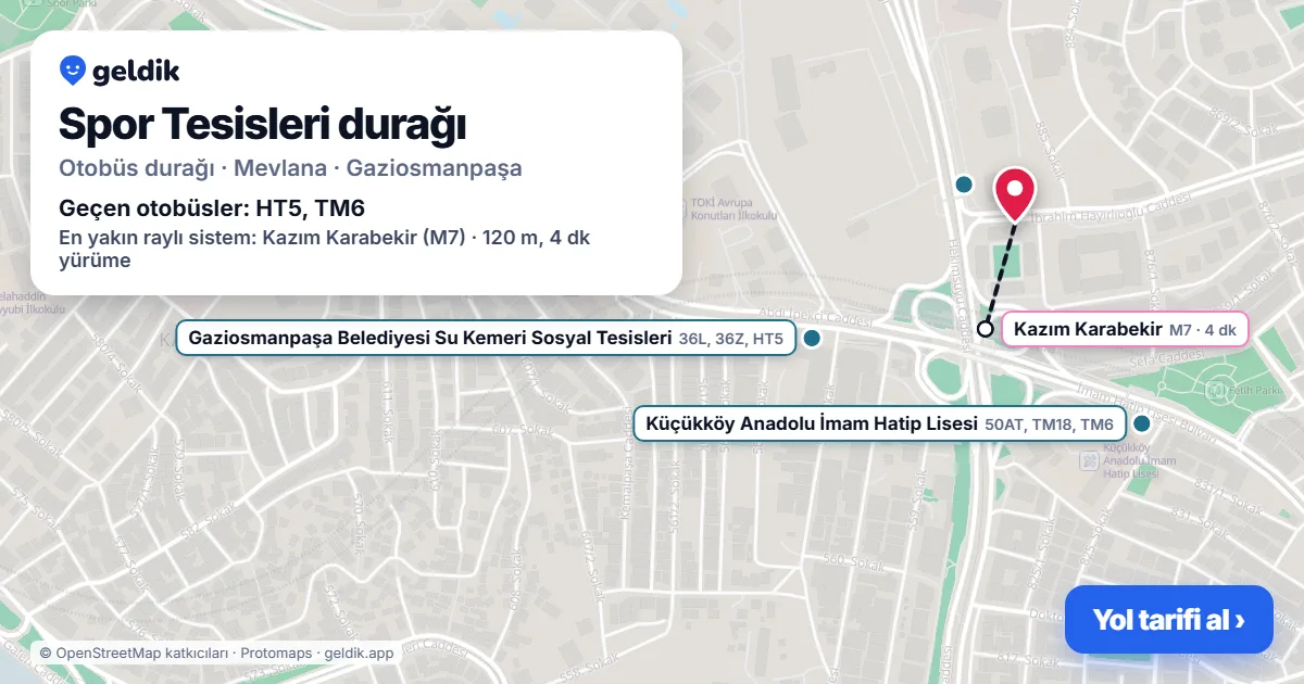 Spor Tesisleri otobüs durağı haritada: konumu ve yakındaki duraklar