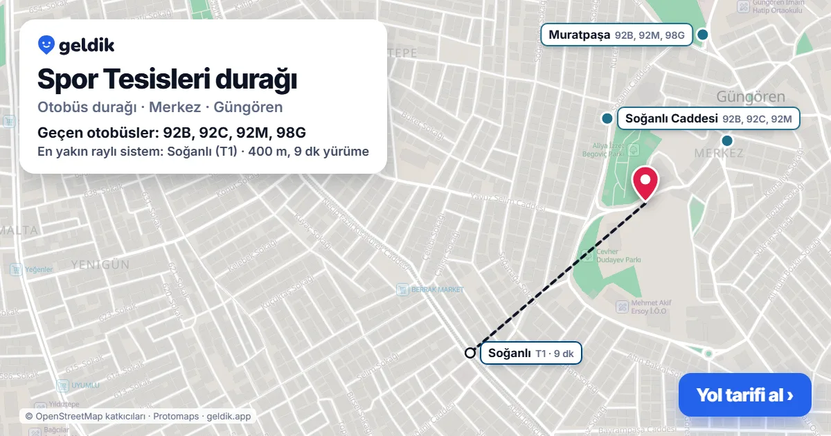 Spor Tesisleri otobüs durağı haritada: konumu ve yakındaki duraklar