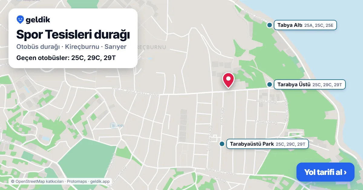 Spor Tesisleri otobüs durağı haritada: konumu ve yakındaki duraklar
