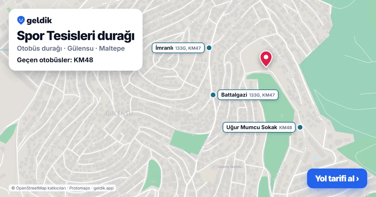 Spor Tesisleri otobüs durağı haritada: konumu ve yakındaki duraklar