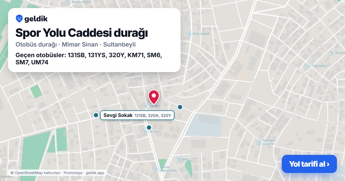 Spor Yolu Caddesi otobüs durağı haritada: konumu ve yakındaki duraklar