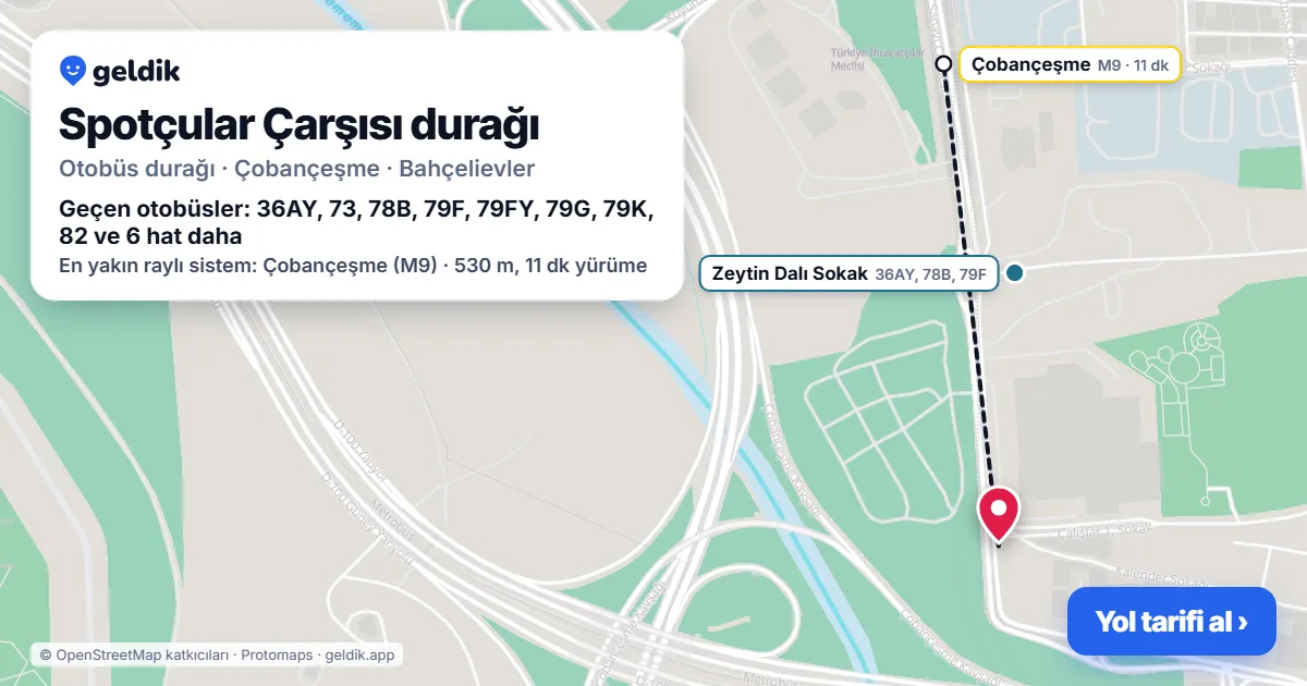 Spotçular Çarşısı otobüs durağı haritada: konumu ve yakındaki duraklar