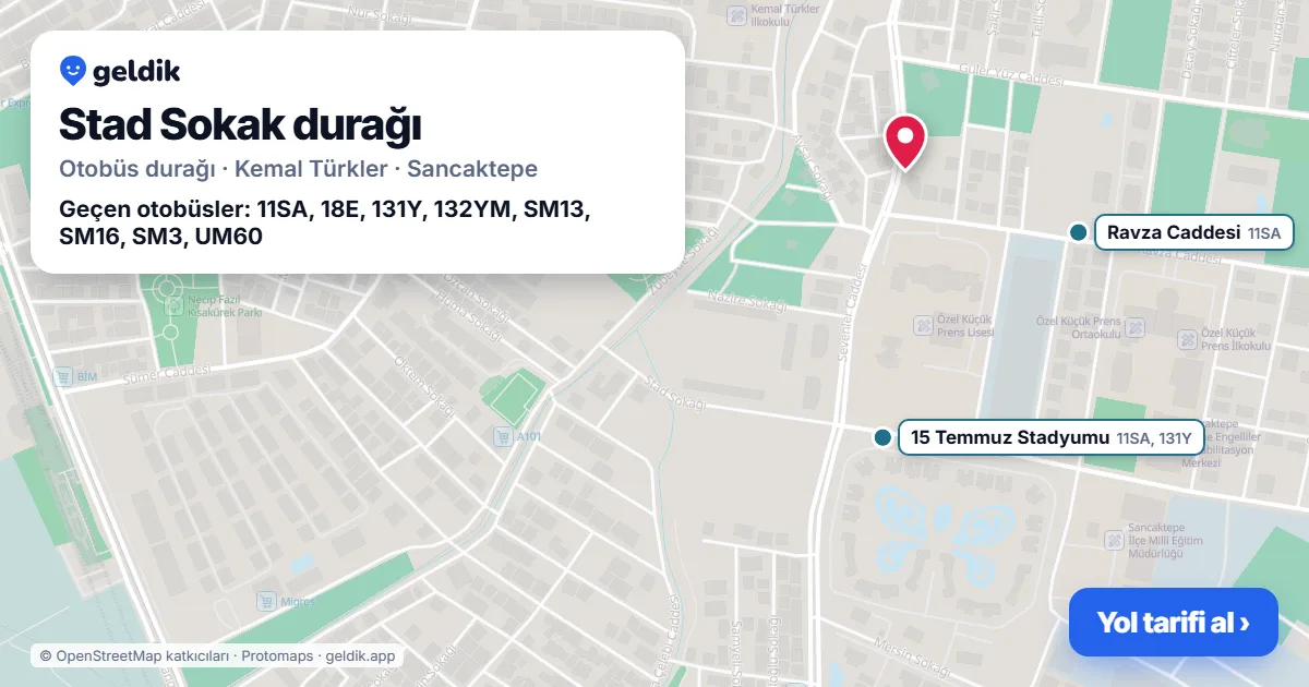 Stad Sokak otobüs durağı haritada: konumu ve yakındaki duraklar