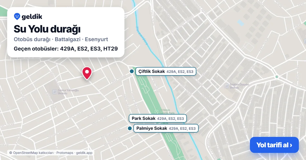 Su Yolu otobüs durağı haritada: konumu ve yakındaki duraklar