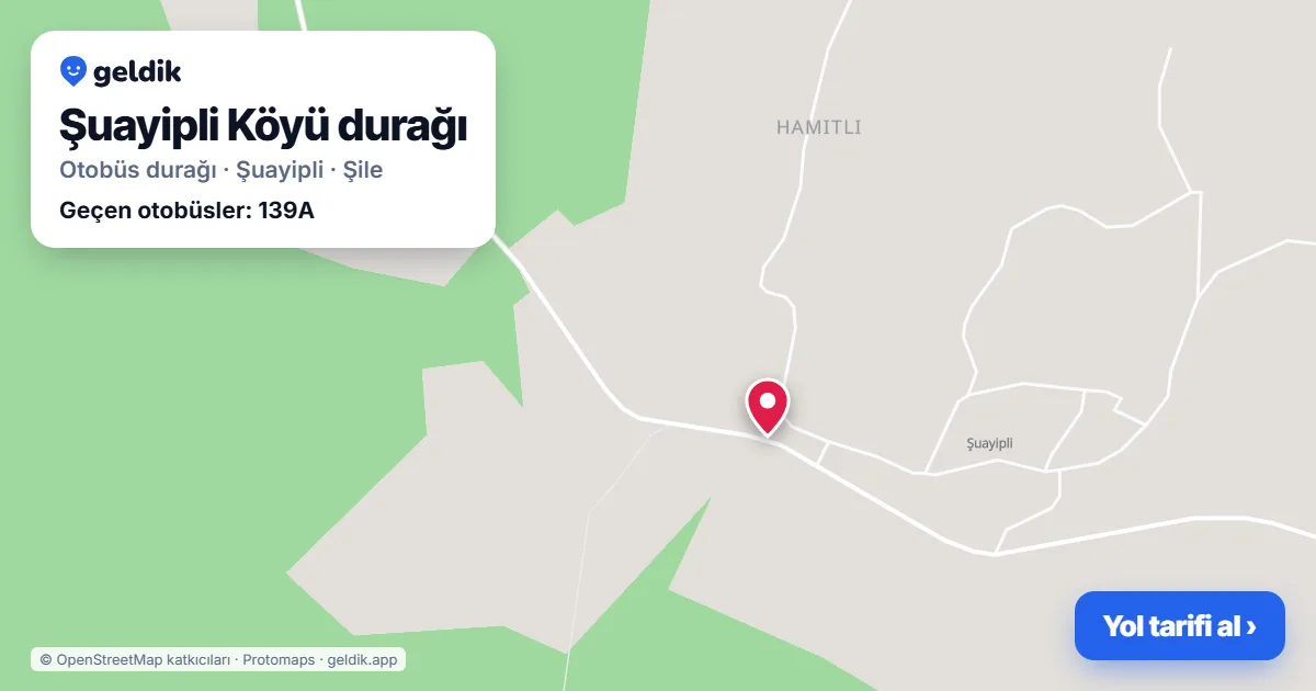 Şuayipli Köyü otobüs durağı haritada: konumu ve yakındaki duraklar