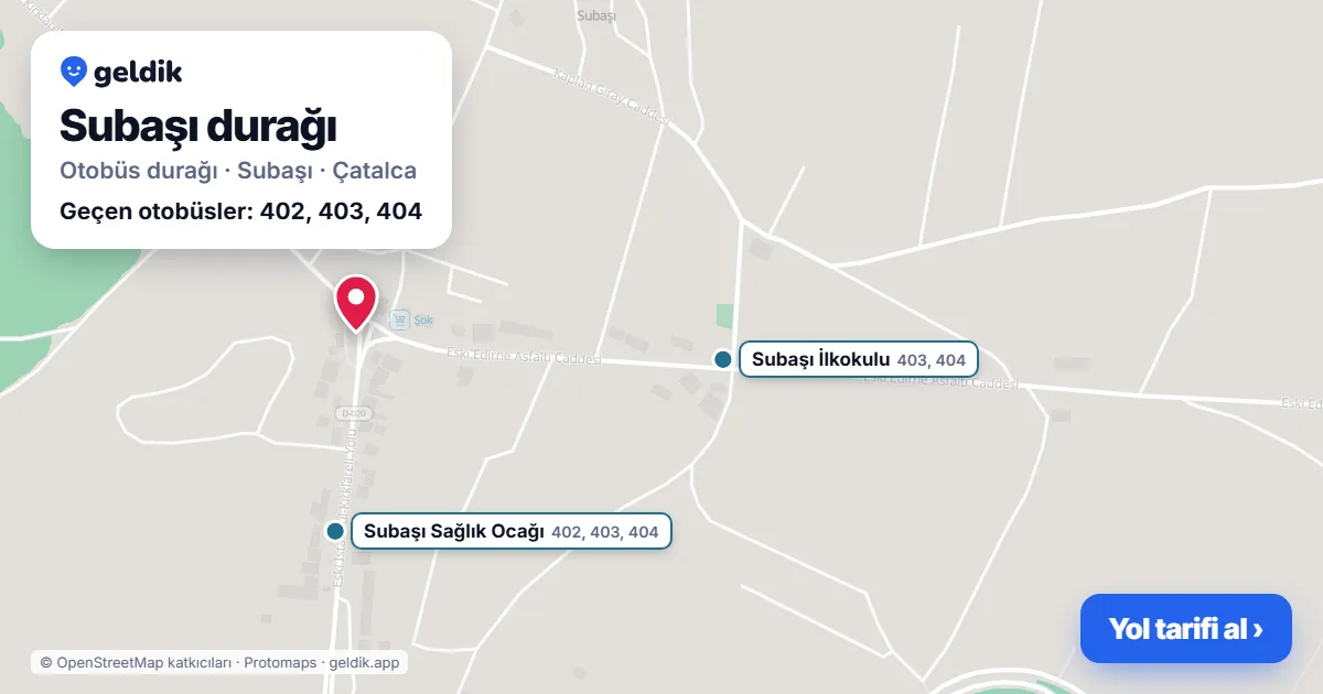 Subaşı otobüs durağı haritada: konumu ve yakındaki duraklar