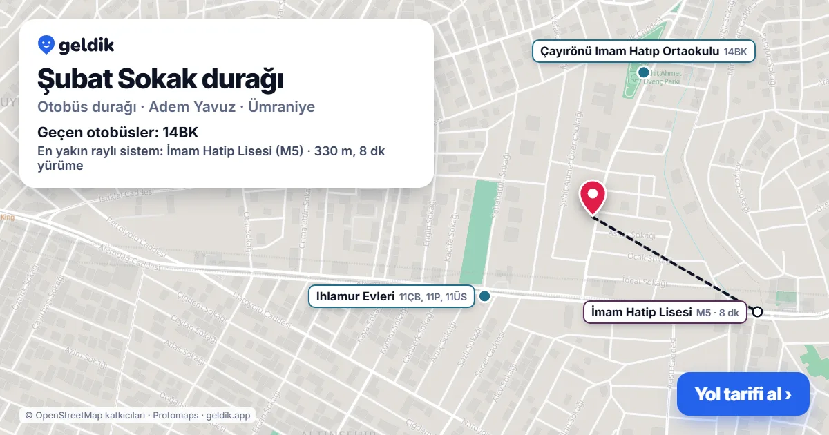 Şubat Sokak otobüs durağı haritada: konumu ve yakındaki duraklar