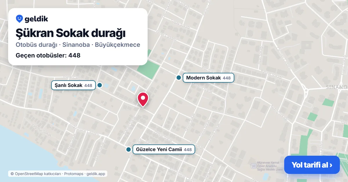 Şükran Sokak otobüs durağı haritada: konumu ve yakındaki duraklar