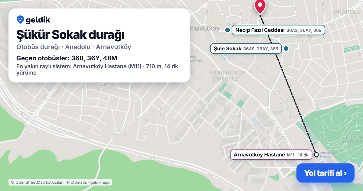 Şükür Sokak otobüs durağı haritada: konumu ve yakındaki duraklar