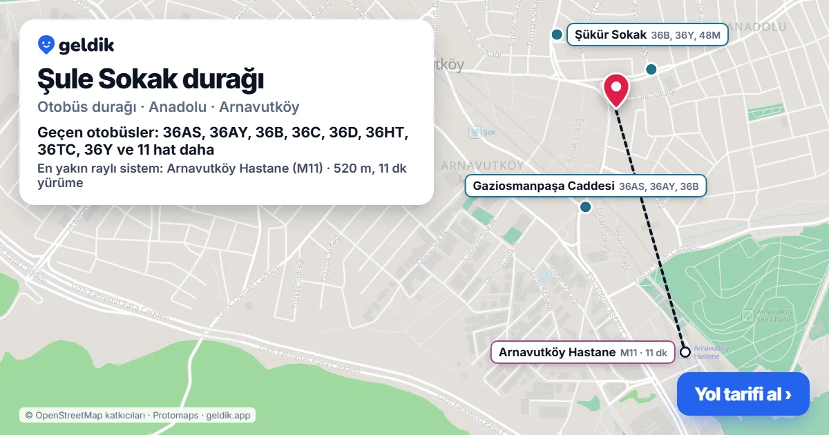 Şule Sokak otobüs durağı haritada: konumu ve yakındaki duraklar