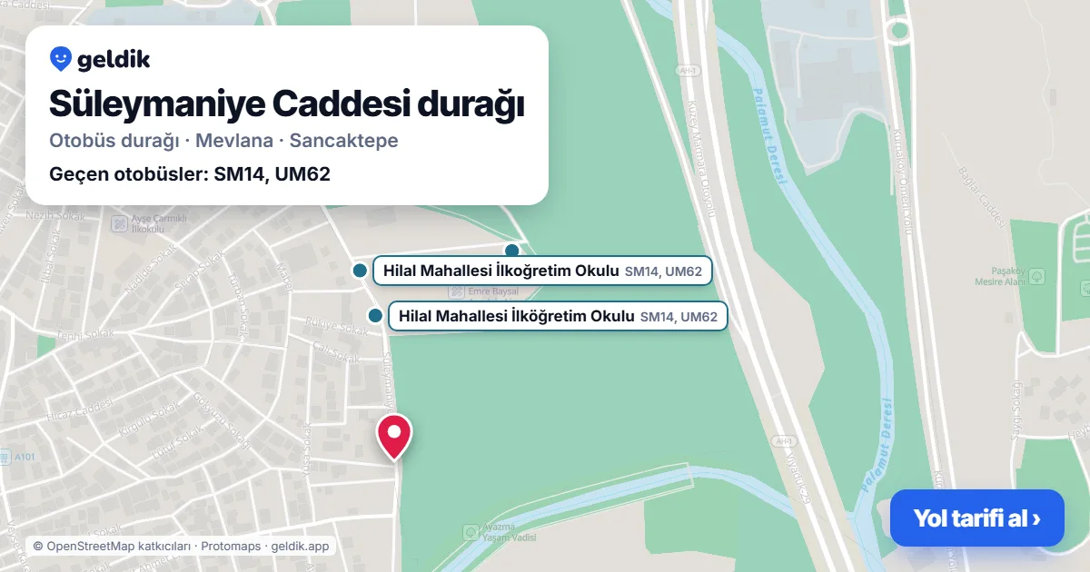 Süleymaniye Caddesi otobüs durağı haritada: konumu ve yakındaki duraklar
