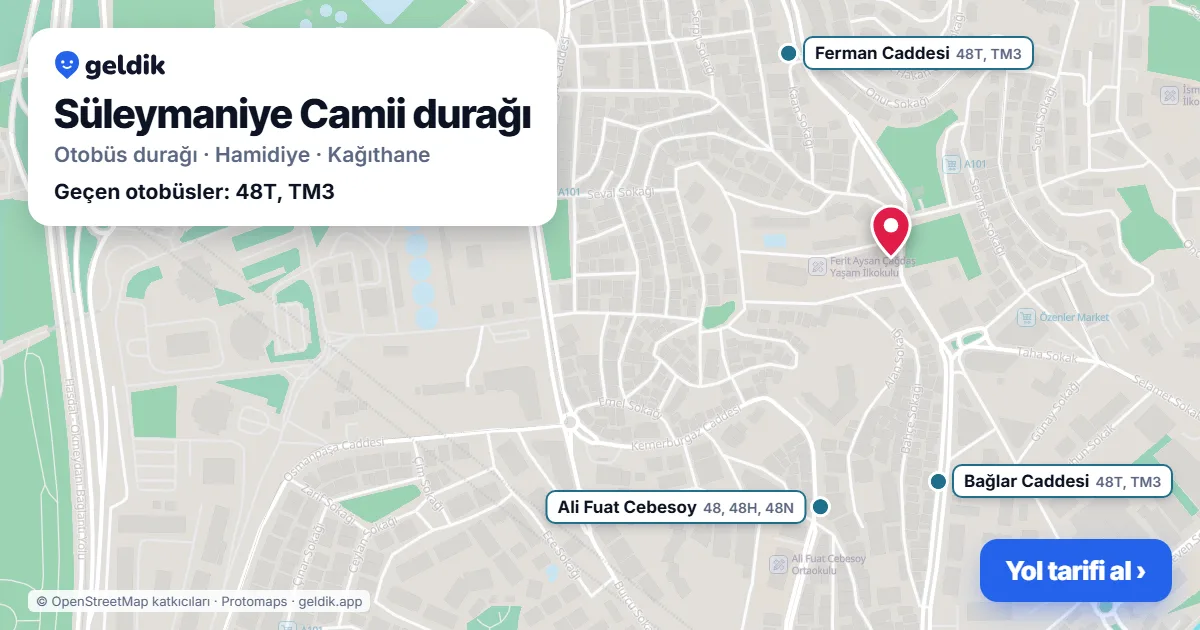 Süleymaniye Camii otobüs durağı haritada: konumu ve yakındaki duraklar