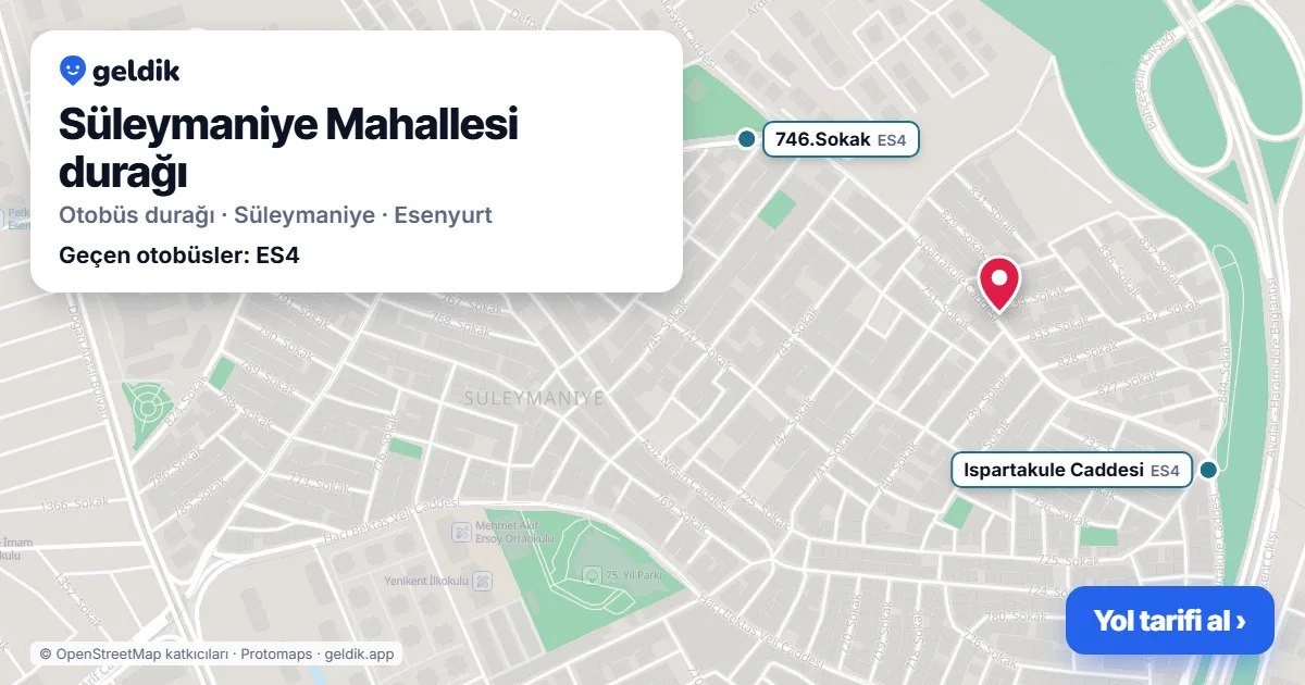 Süleymaniye Mahallesi otobüs durağı haritada: konumu ve yakındaki duraklar
