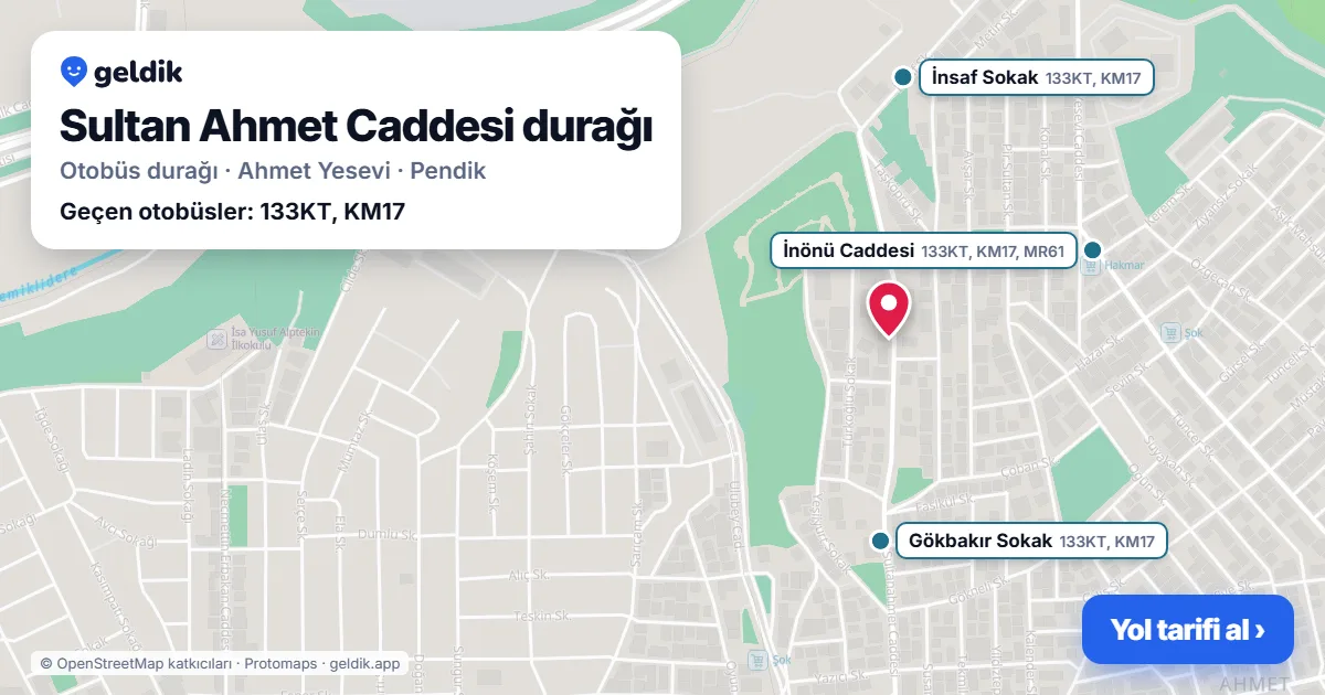 Sultan Ahmet Caddesi otobüs durağı haritada: konumu ve yakındaki duraklar