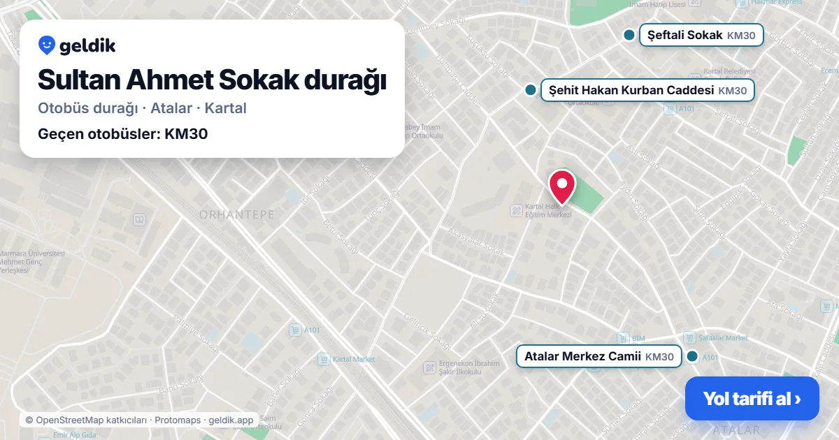 Sultan Ahmet Sokak otobüs durağı haritada: konumu ve yakındaki duraklar