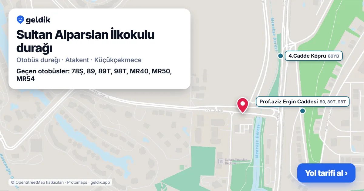 Sultan Alparslan İlkokulu otobüs durağı haritada: konumu ve yakındaki duraklar
