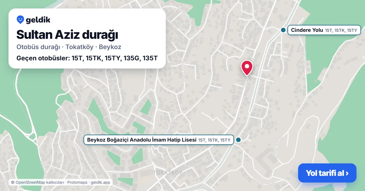 Sultan Aziz otobüs durağı haritada: konumu ve yakındaki duraklar