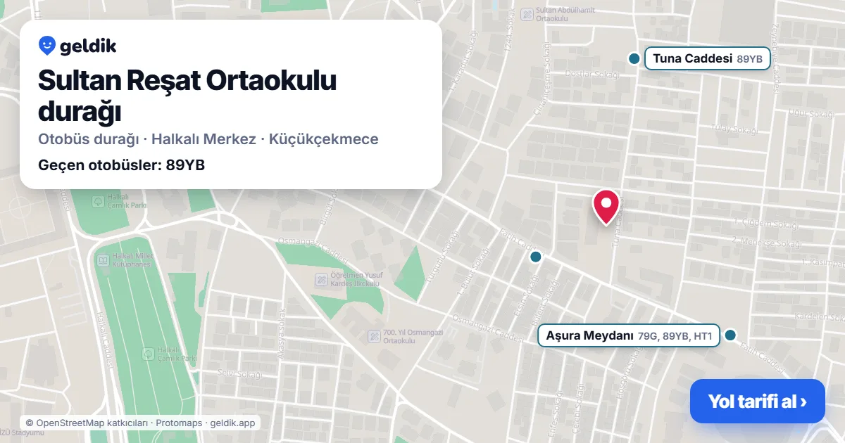 Sultan Reşat Ortaokulu otobüs durağı haritada: konumu ve yakındaki duraklar