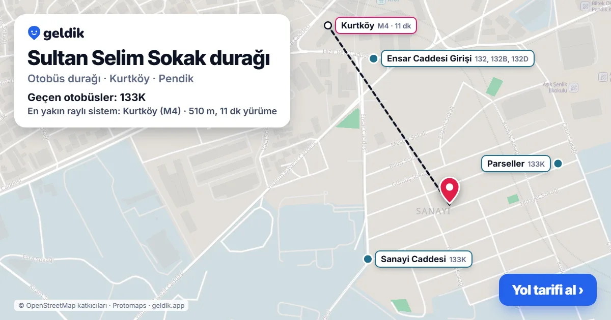 Sultan Selim Sokak otobüs durağı haritada: konumu ve yakındaki duraklar